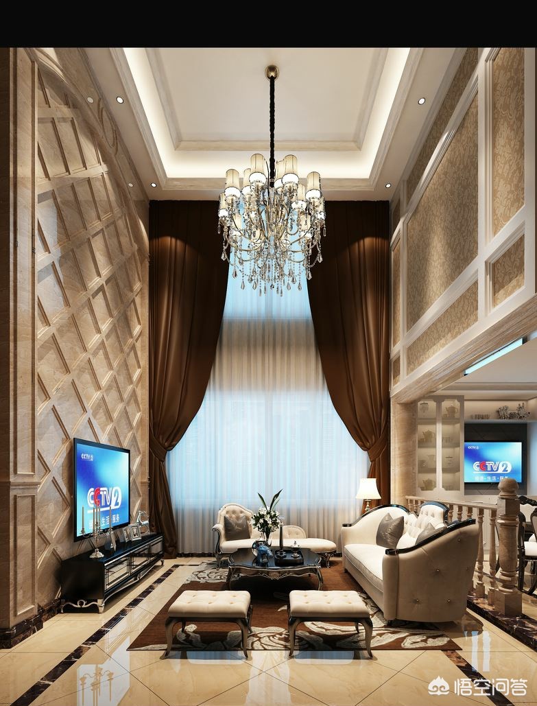 大宅装修效果图-农村的两层小别墅怎么装修好？客厅全屋贴瓷砖，电视背景墙该怎么设计？